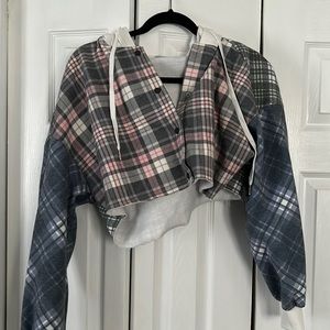 patchwork style cropped hoodie
